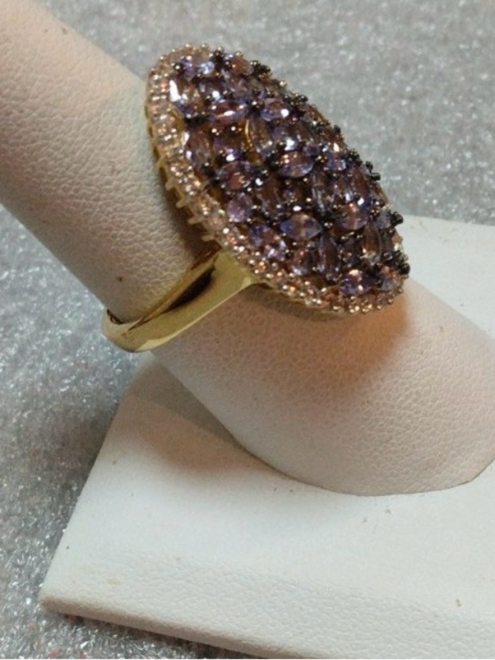 SOLD // 4 CTW Oval Tanzanite Cluster Statement Ring • Size 8 - Picture 3 of 6